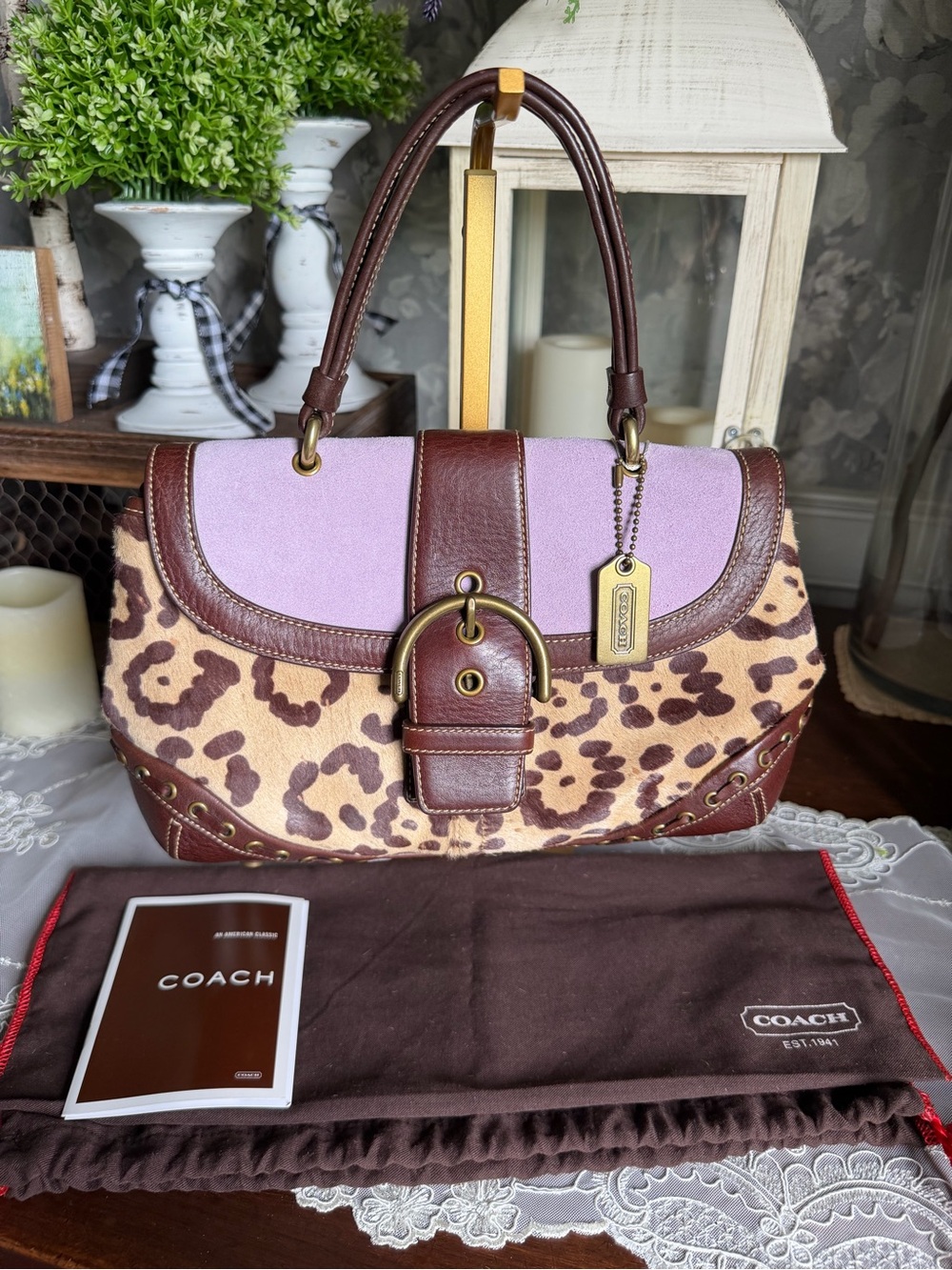 RARE VINTAGE Y2K Coach Madison Exotic Ocelot Haircalf Shoulder Bag Leather Purse